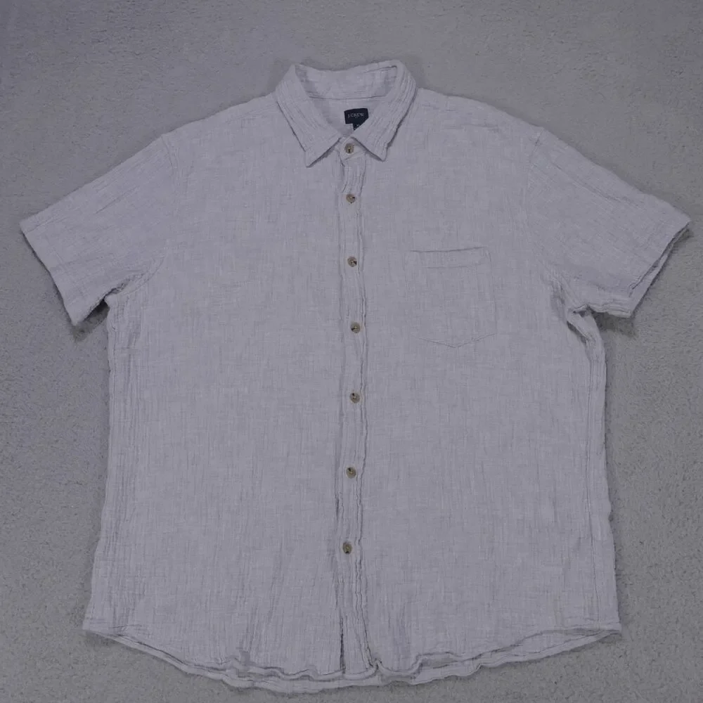 J.Crew Short Sleeve Gauze Shirt Mens XL Grey Textured Button Up